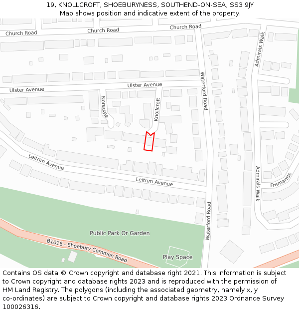 19, KNOLLCROFT, SHOEBURYNESS, SOUTHEND-ON-SEA, SS3 9JY: Location map and indicative extent of plot