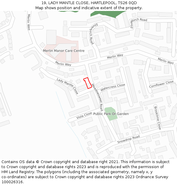 19, LADY MANTLE CLOSE, HARTLEPOOL, TS26 0QD: Location map and indicative extent of plot