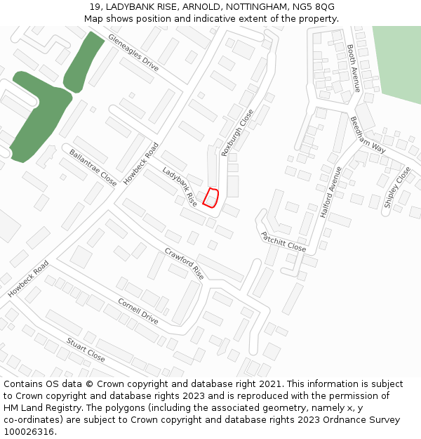 19, LADYBANK RISE, ARNOLD, NOTTINGHAM, NG5 8QG: Location map and indicative extent of plot