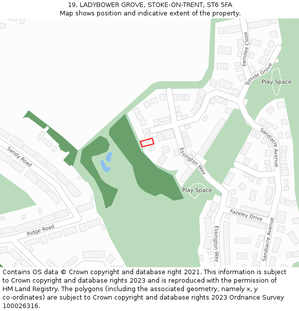 19, LADYBOWER GROVE, STOKE-ON-TRENT, ST6 5FA: Location map and indicative extent of plot