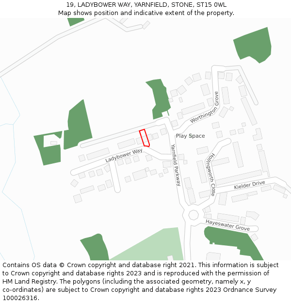 19, LADYBOWER WAY, YARNFIELD, STONE, ST15 0WL: Location map and indicative extent of plot