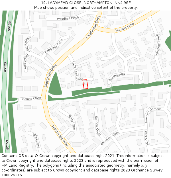 19, LADYMEAD CLOSE, NORTHAMPTON, NN4 9SE: Location map and indicative extent of plot