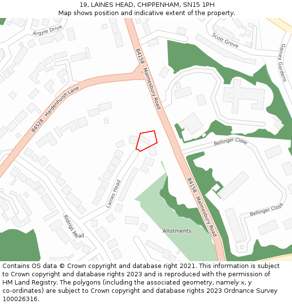 19, LAINES HEAD, CHIPPENHAM, SN15 1PH: Location map and indicative extent of plot