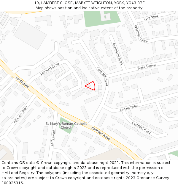 19, LAMBERT CLOSE, MARKET WEIGHTON, YORK, YO43 3BE: Location map and indicative extent of plot