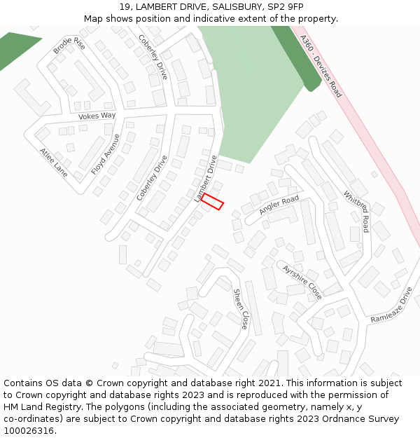 19, LAMBERT DRIVE, SALISBURY, SP2 9FP: Location map and indicative extent of plot