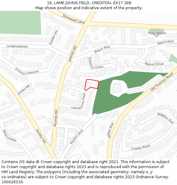 19, LAME JOHNS FIELD, CREDITON, EX17 1EB: Location map and indicative extent of plot