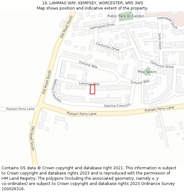 19, LAMMAS WAY, KEMPSEY, WORCESTER, WR5 3WS: Location map and indicative extent of plot