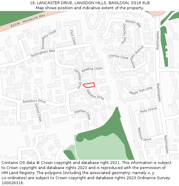 19, LANCASTER DRIVE, LANGDON HILLS, BASILDON, SS16 6UE: Location map and indicative extent of plot