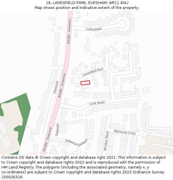 19, LANESFIELD PARK, EVESHAM, WR11 4NU: Location map and indicative extent of plot