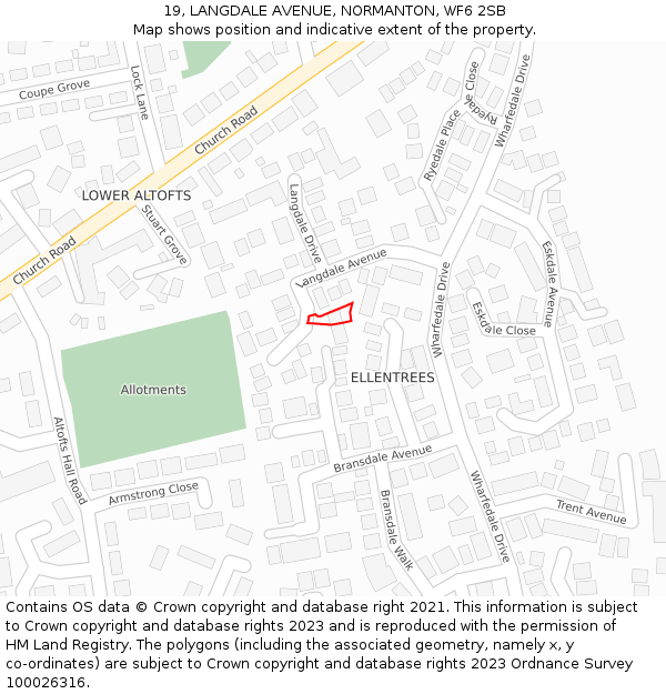 19, LANGDALE AVENUE, NORMANTON, WF6 2SB: Location map and indicative extent of plot