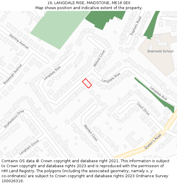 19, LANGDALE RISE, MAIDSTONE, ME16 0EX: Location map and indicative extent of plot