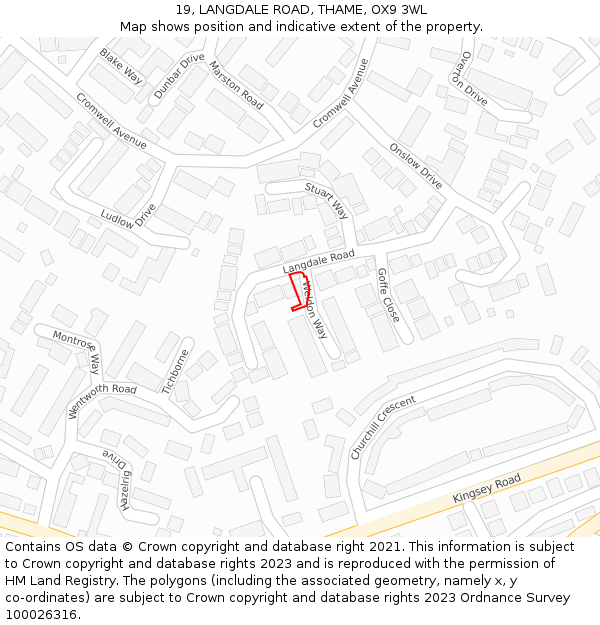 19, LANGDALE ROAD, THAME, OX9 3WL: Location map and indicative extent of plot