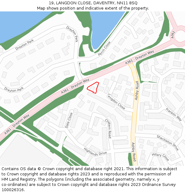 19, LANGDON CLOSE, DAVENTRY, NN11 8SQ: Location map and indicative extent of plot
