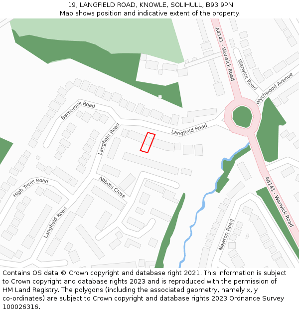 19, LANGFIELD ROAD, KNOWLE, SOLIHULL, B93 9PN: Location map and indicative extent of plot