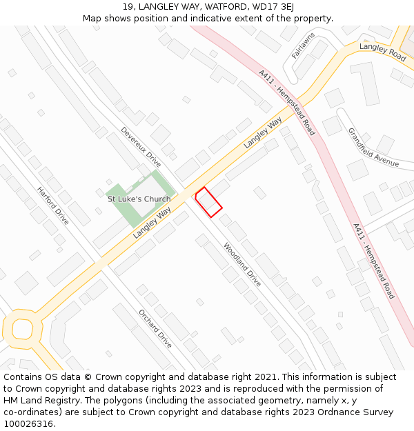19, LANGLEY WAY, WATFORD, WD17 3EJ: Location map and indicative extent of plot
