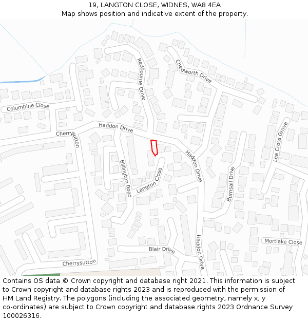 19, LANGTON CLOSE, WIDNES, WA8 4EA: Location map and indicative extent of plot