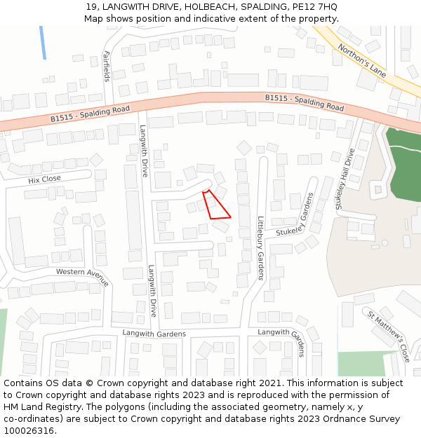 19, LANGWITH DRIVE, HOLBEACH, SPALDING, PE12 7HQ: Location map and indicative extent of plot