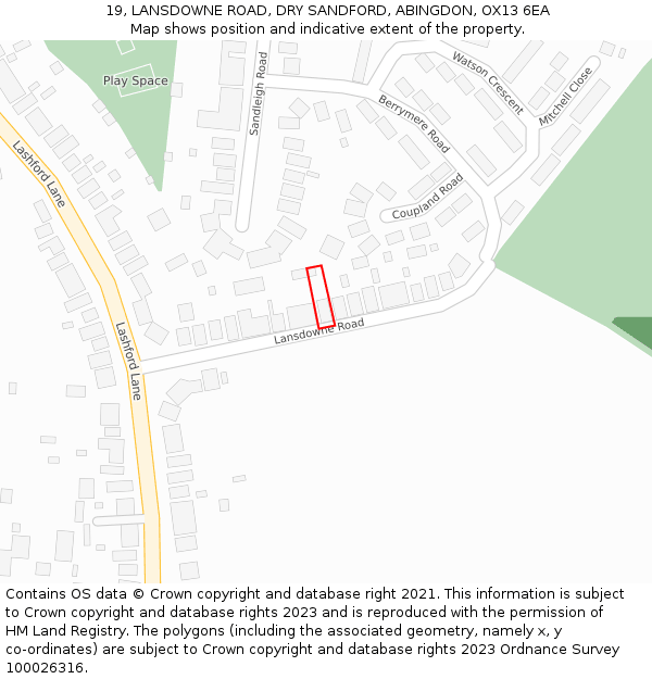 19, LANSDOWNE ROAD, DRY SANDFORD, ABINGDON, OX13 6EA: Location map and indicative extent of plot