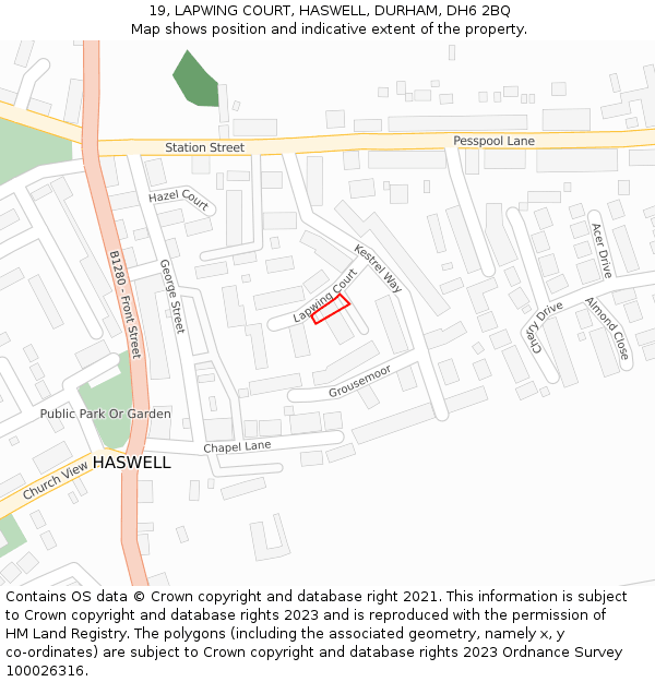 19, LAPWING COURT, HASWELL, DURHAM, DH6 2BQ: Location map and indicative extent of plot