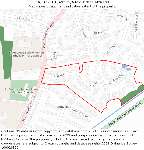 19, LARK HILL, ASTLEY, MANCHESTER, M29 7SB: Location map and indicative extent of plot