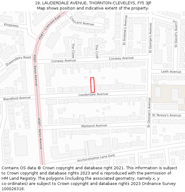 19, LAUDERDALE AVENUE, THORNTON-CLEVELEYS, FY5 3JP: Location map and indicative extent of plot