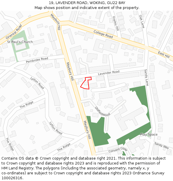 19, LAVENDER ROAD, WOKING, GU22 8AY: Location map and indicative extent of plot