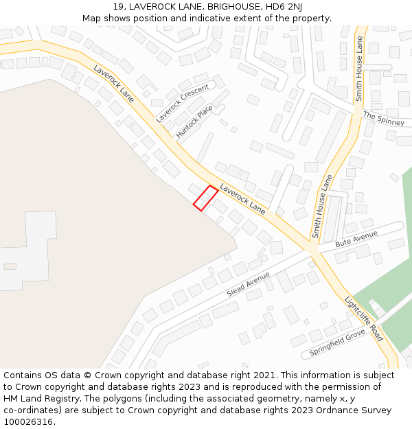 19, LAVEROCK LANE, BRIGHOUSE, HD6 2NJ: Location map and indicative extent of plot