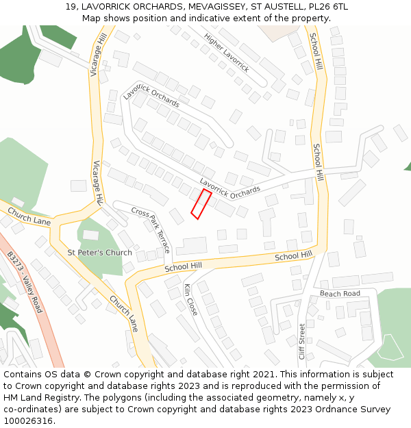 19, LAVORRICK ORCHARDS, MEVAGISSEY, ST AUSTELL, PL26 6TL: Location map and indicative extent of plot