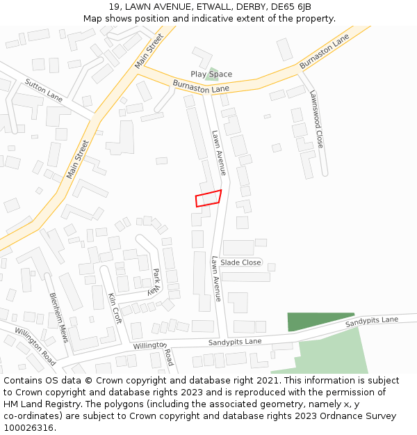 19, LAWN AVENUE, ETWALL, DERBY, DE65 6JB: Location map and indicative extent of plot