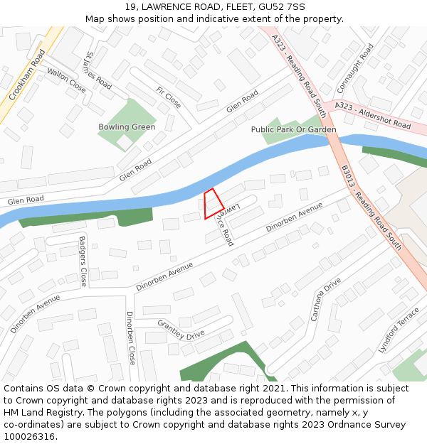 19, LAWRENCE ROAD, FLEET, GU52 7SS: Location map and indicative extent of plot