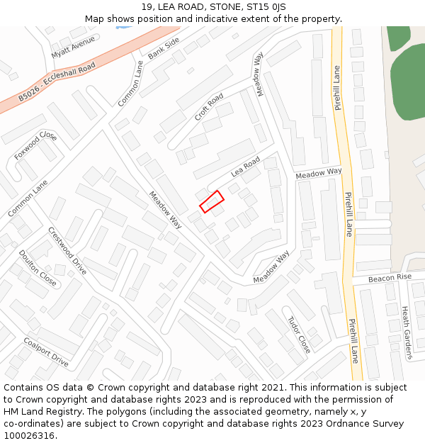 19, LEA ROAD, STONE, ST15 0JS: Location map and indicative extent of plot