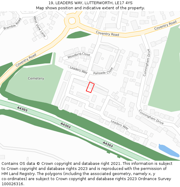 19, LEADERS WAY, LUTTERWORTH, LE17 4YS: Location map and indicative extent of plot