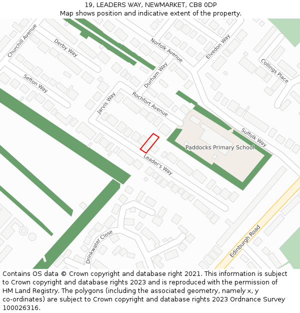 19, LEADERS WAY, NEWMARKET, CB8 0DP: Location map and indicative extent of plot