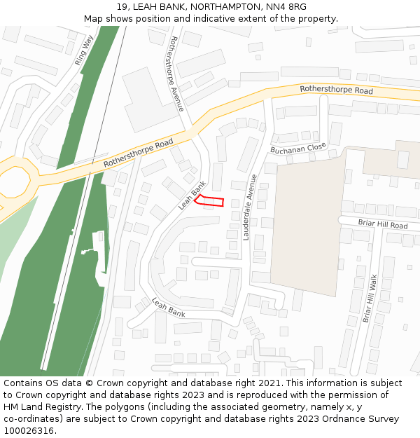19, LEAH BANK, NORTHAMPTON, NN4 8RG: Location map and indicative extent of plot