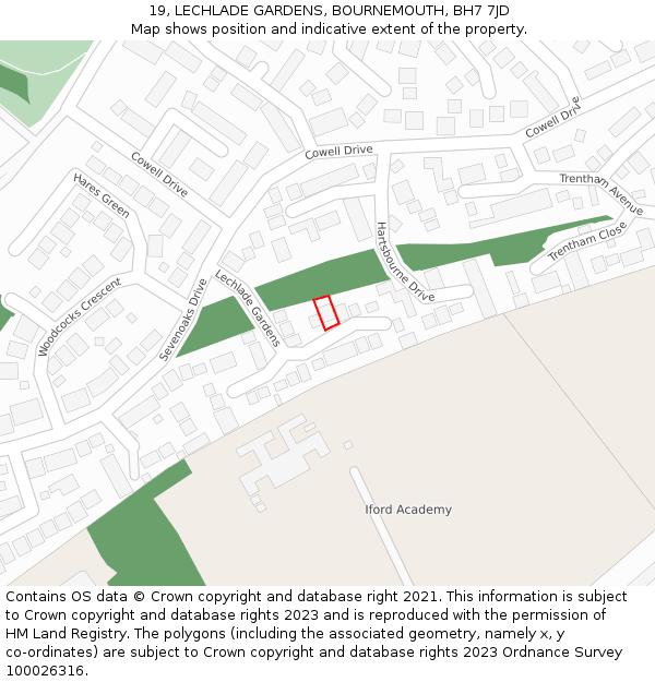 19, LECHLADE GARDENS, BOURNEMOUTH, BH7 7JD: Location map and indicative extent of plot