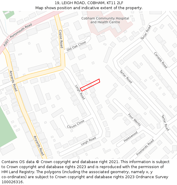 19, LEIGH ROAD, COBHAM, KT11 2LF: Location map and indicative extent of plot