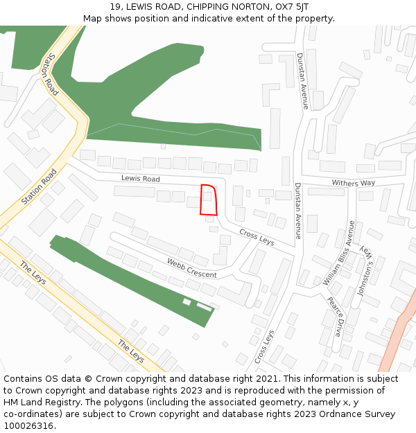 19, LEWIS ROAD, CHIPPING NORTON, OX7 5JT: Location map and indicative extent of plot