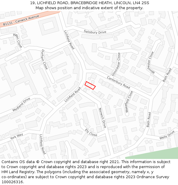 19, LICHFIELD ROAD, BRACEBRIDGE HEATH, LINCOLN, LN4 2SS: Location map and indicative extent of plot