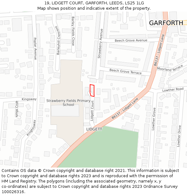 19, LIDGETT COURT, GARFORTH, LEEDS, LS25 1LG: Location map and indicative extent of plot