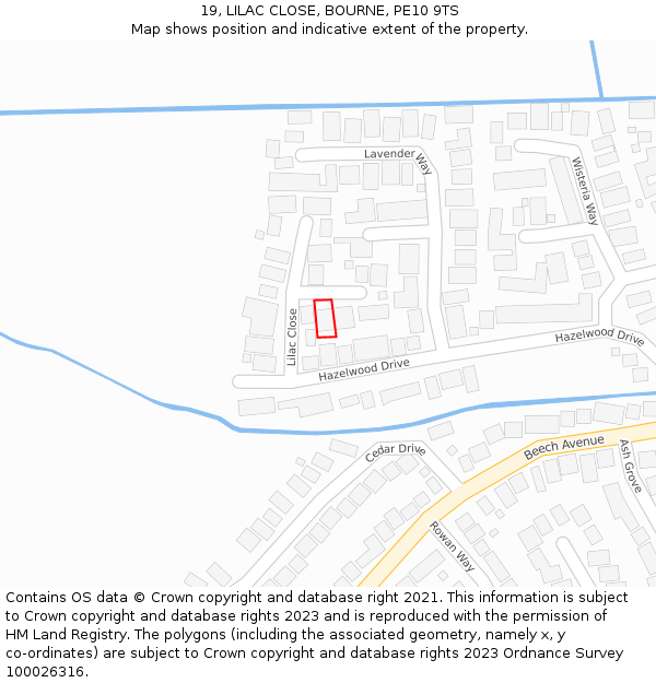 19, LILAC CLOSE, BOURNE, PE10 9TS: Location map and indicative extent of plot