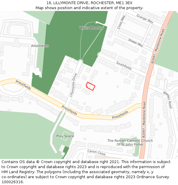 19, LILLYMONTE DRIVE, ROCHESTER, ME1 3EX: Location map and indicative extent of plot