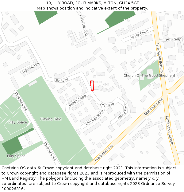 19, LILY ROAD, FOUR MARKS, ALTON, GU34 5GF: Location map and indicative extent of plot