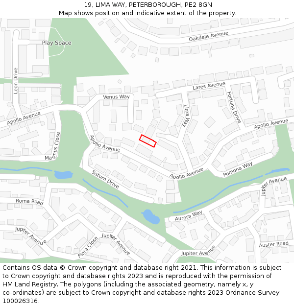 19, LIMA WAY, PETERBOROUGH, PE2 8GN: Location map and indicative extent of plot