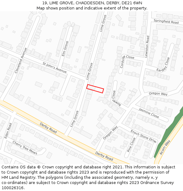 19, LIME GROVE, CHADDESDEN, DERBY, DE21 6WN: Location map and indicative extent of plot