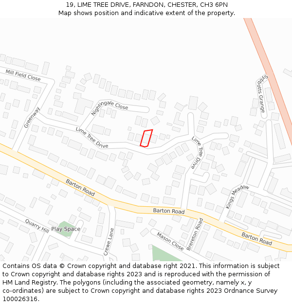 19, LIME TREE DRIVE, FARNDON, CHESTER, CH3 6PN: Location map and indicative extent of plot