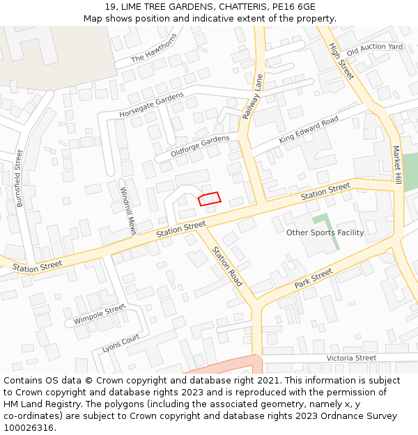 19, LIME TREE GARDENS, CHATTERIS, PE16 6GE: Location map and indicative extent of plot
