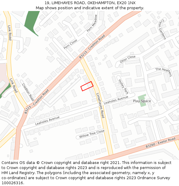 19, LIMEHAYES ROAD, OKEHAMPTON, EX20 1NX: Location map and indicative extent of plot