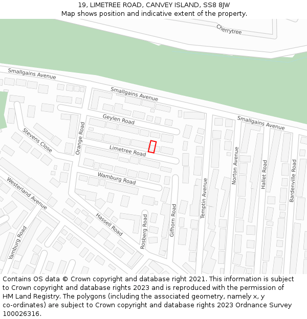 19, LIMETREE ROAD, CANVEY ISLAND, SS8 8JW: Location map and indicative extent of plot