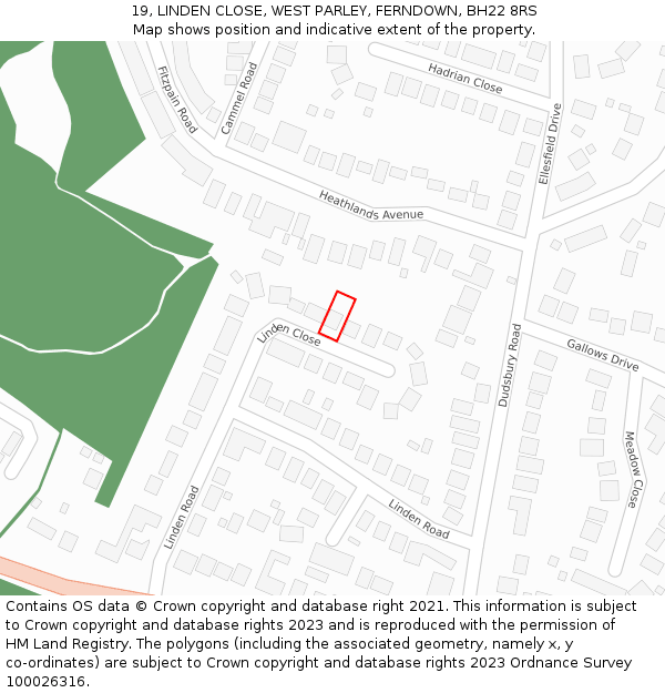 19, LINDEN CLOSE, WEST PARLEY, FERNDOWN, BH22 8RS: Location map and indicative extent of plot