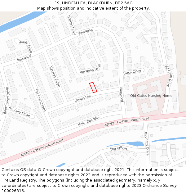 19, LINDEN LEA, BLACKBURN, BB2 5AG: Location map and indicative extent of plot